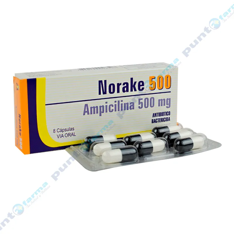 Norake 500 mg Ampicilina 500 mg - Caja de 8 cápsulas