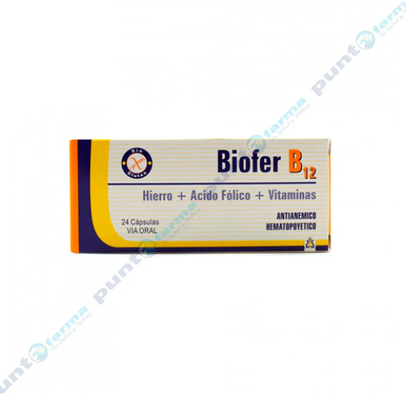 Biofer B12 Hierro Acido Folico - Caja de 24 cápsulas