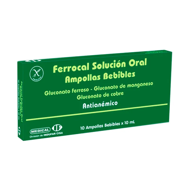Ferrocal Gluconato Ferroso - Caja de 10 Ampollas Bebibles x10 mL