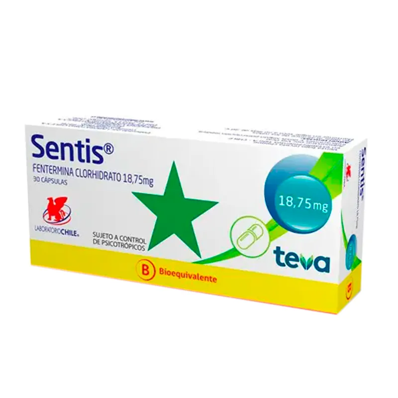 Sentis Fentermina Clorhidrato 18,75mg - Caja de 30 cápsulas