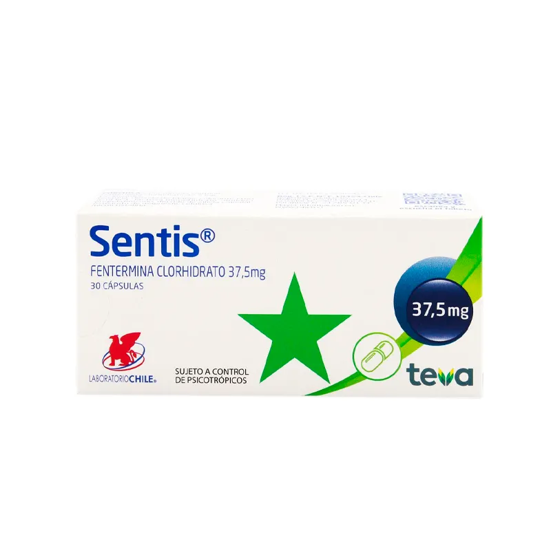 Sentis Fentermina Clorhidrato 37,5 mg - Caja de 30 cápsulas