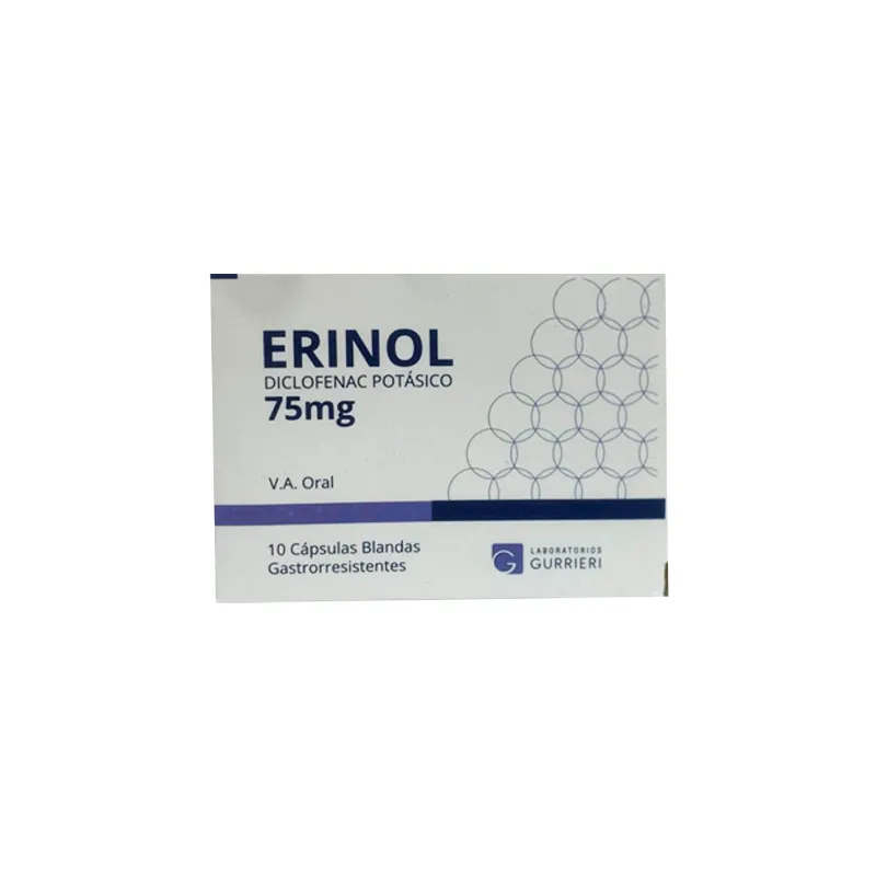 Erinol Diclofenac Potásico 75 mg - Cont. 10 cápsulas blandas gastrorresistentes