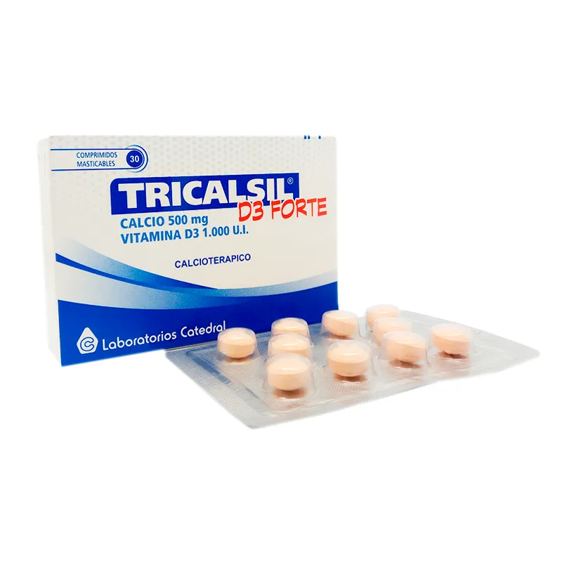 Tricalsil D3 Forte Calcio 500 mg Vitamina D3 1.000 U.I - Cont. 30 Comprimidos Masticables