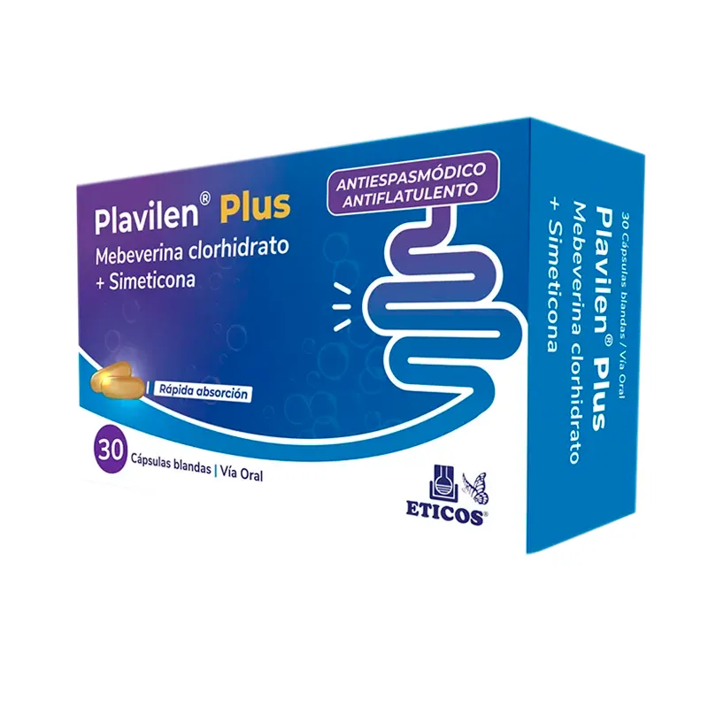 Plavilen Plus Mebeverina Clorhidrato + Simeticona - Caja de 30 Cápsulas