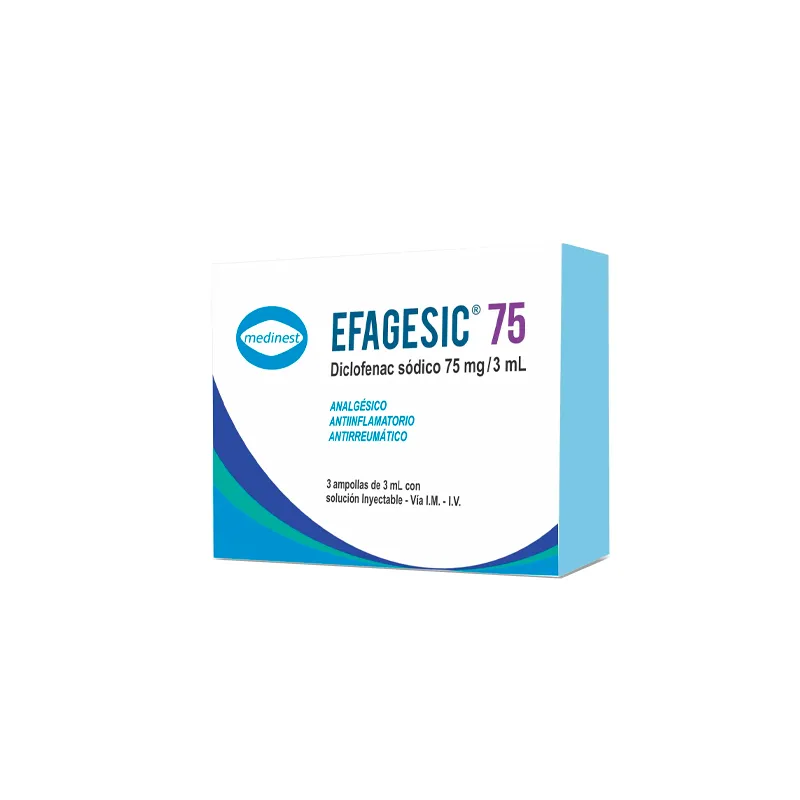 Efagesic Diclofenac Sódico 75 - Solución Inyectable 3 Ampollas.