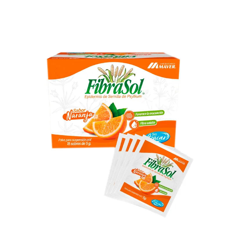 Fibrasol Epidermis de Semilla de Psyllium Sabor Naranja - Cont. 18 Sobres