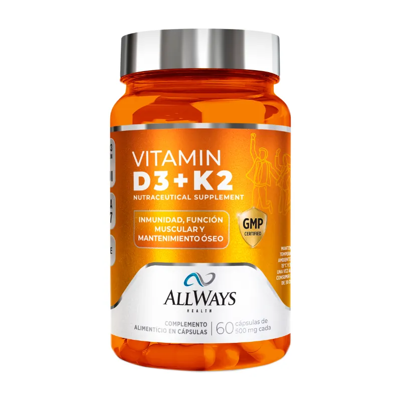 Suplemento Nutricional Vitamin D3+ K2 Allways Health - Cont. 60 Capsulas