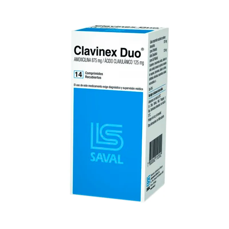 Clavinex Duo Amoxicilina - Contenido de 14 comprimidos recubiertos.