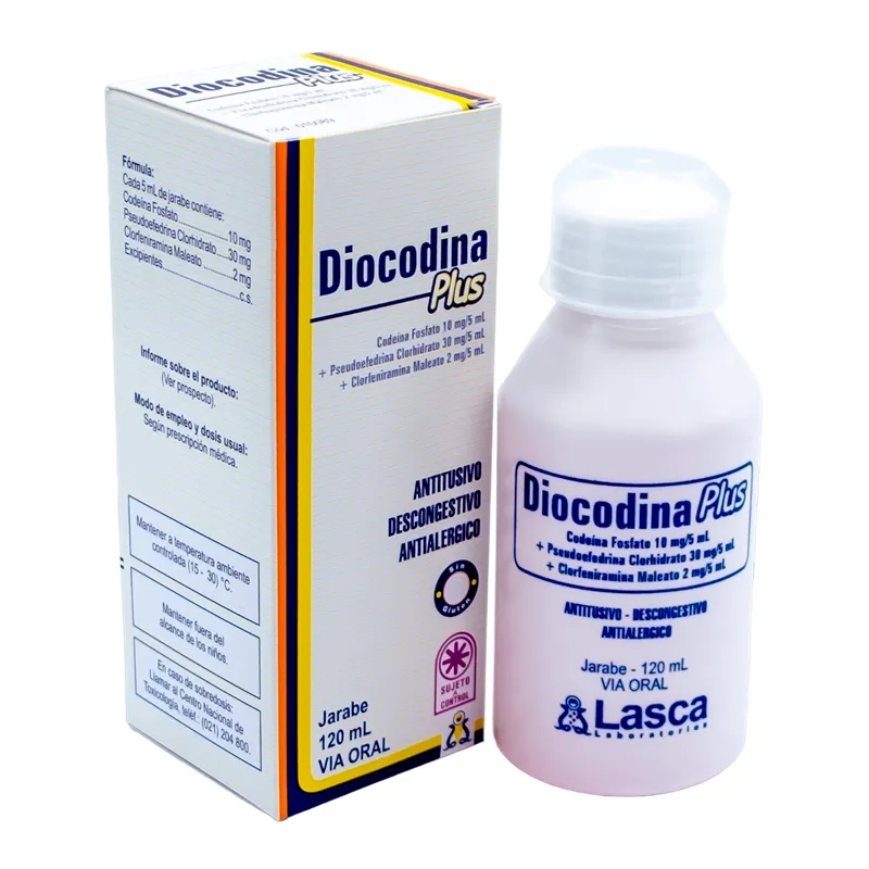 Diocodina Plus Codeina Fosfato Jarabe - Cont. 120 ml.