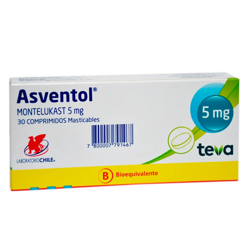 Asventol Montelukast 5mg - Cont. 30 comprimidos masticables