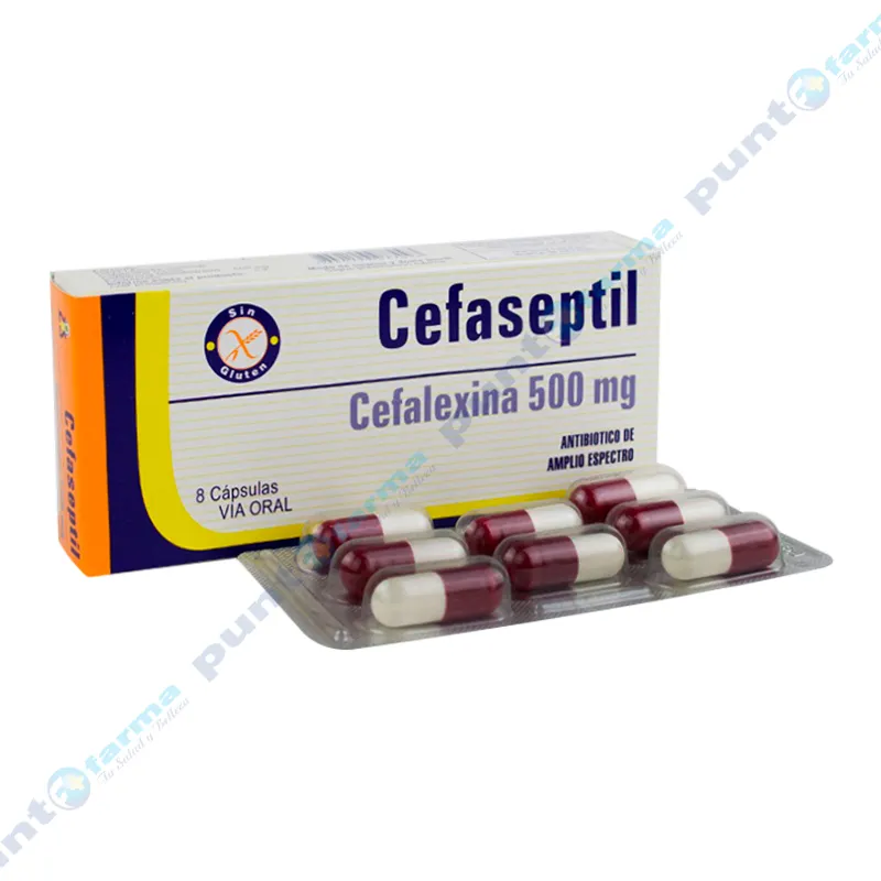 Cefaseptil 500 mg Cefalexina 500 mg - Caja de 8 Cápsulas