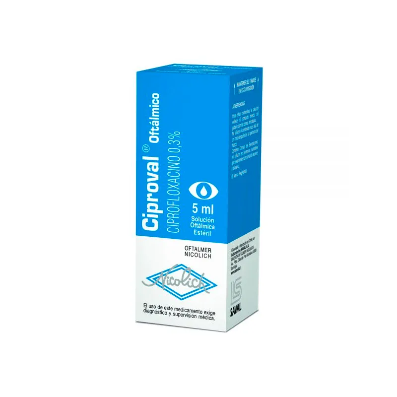 Ciproval Oftálmico Ciprofoxacino 0,3% - 5ml.