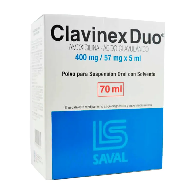 Clavinex Duo Amoxilina Ácido Clavulánico - Polvo para Suspensión Oral + solvente 70 ml.