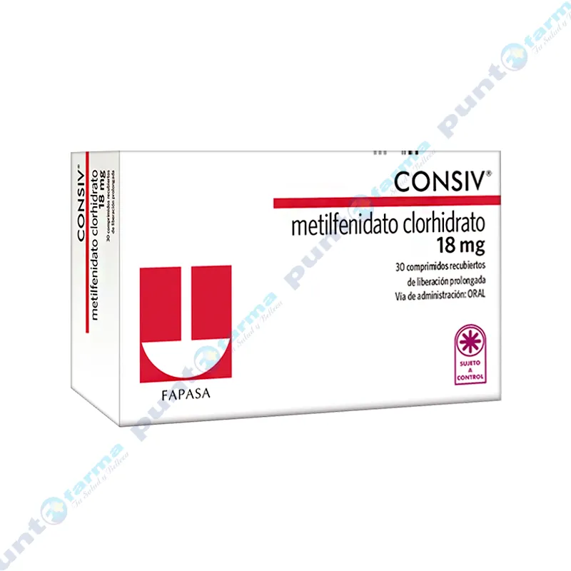 Consiv 18 mg Metilfenidato Clorhidrato - Caja de 30 comprimidos recubiertos