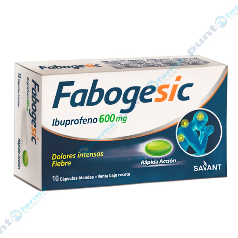 Fabogesic Ibuprofeno 600 mg - Caja de 10 Cápsulas Blandas