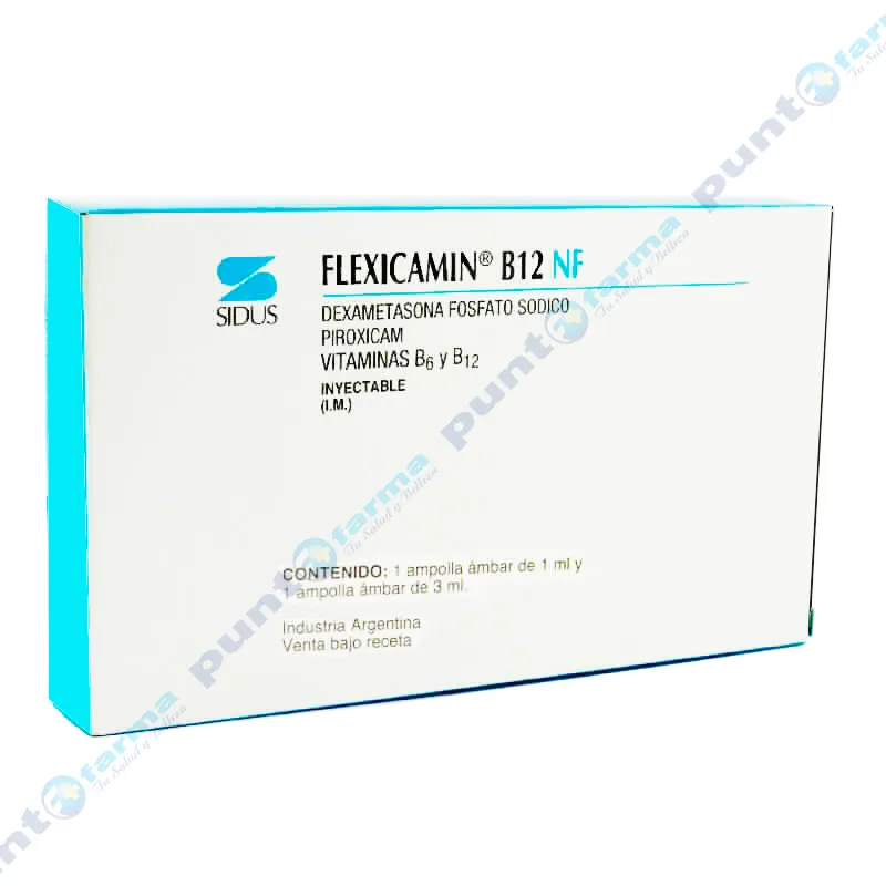 Flexicamin B12 NF Dexametasona Fosfato Sodico - Caja de 1 ampolla de 1 mL y 1 ampolla de 3 mL
