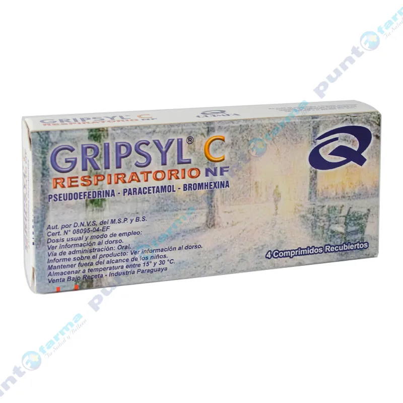 Gripsyl C Respiratorio NF Pseudoefedrina Paracetamol Bromhexina - Cont. 4 Comprimidos Recubiertos