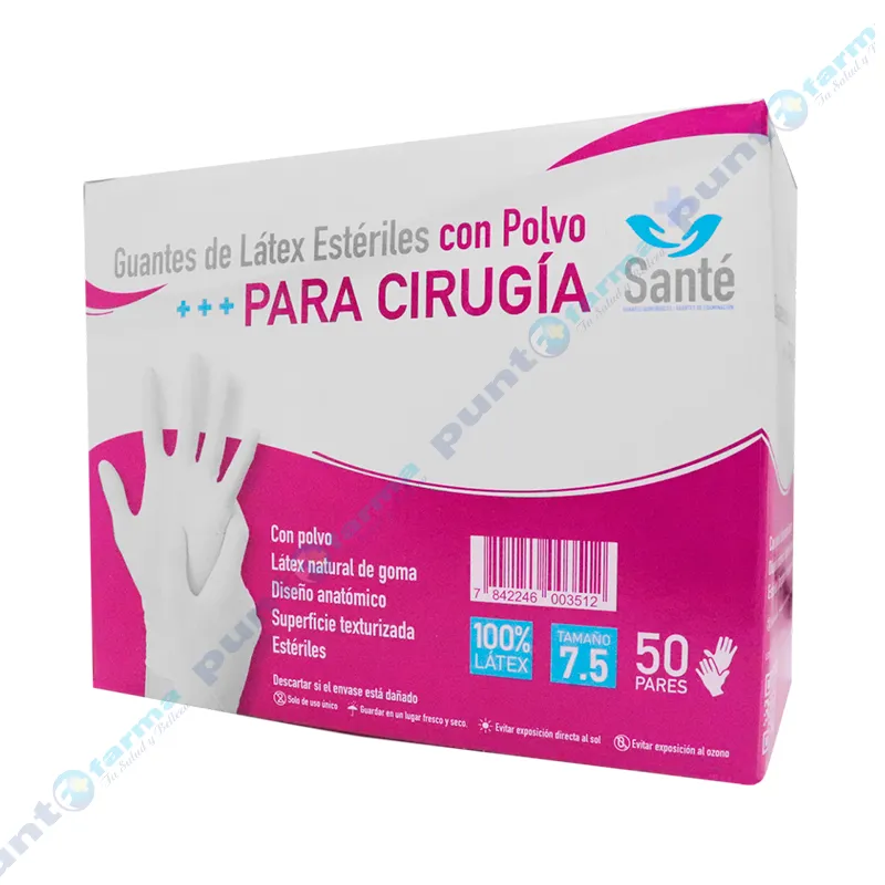 Guantes de Látex Estériles con Polvo Santé 7,5 - 50 pares