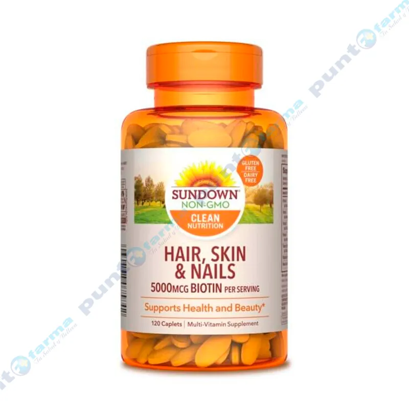 Hair, Skin y Nails 5000 mcg Biotin Per Serving Sundown Naturals - Cont. 120 cápsulas