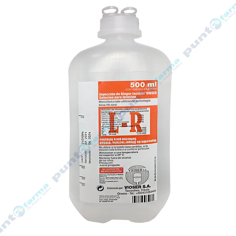 Inyección de Ringer Lactato Solución para Infusión Vioser - 500 mL