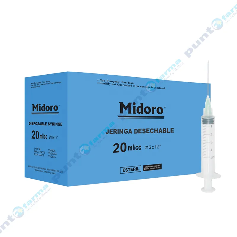 Jeringa Azul Slip Midoro - Caja de 100 unidades de 20 mL