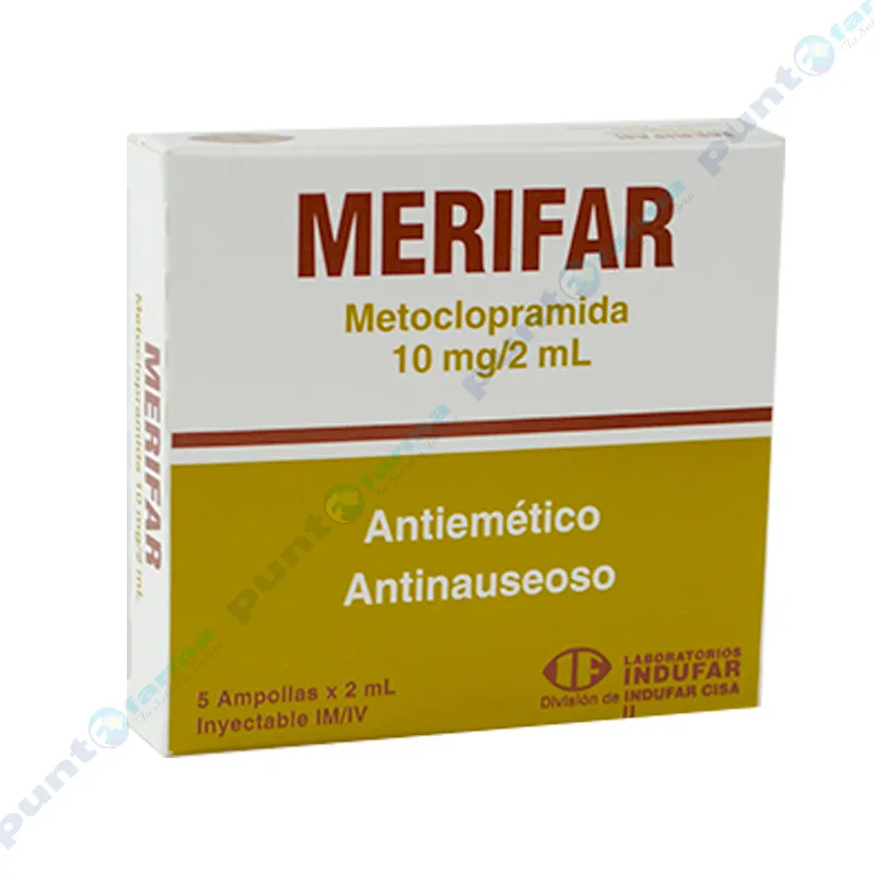 Merifar - Metoclopramida 10 mg/2 mL -Inyectable de 5 ampollas