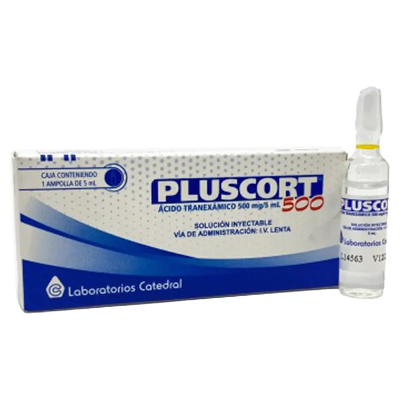 Pluscort 500 Acido Tranexamico 500 mg/5 mL Solucion inyectable - Caja de 1 ampollas de 5 mL