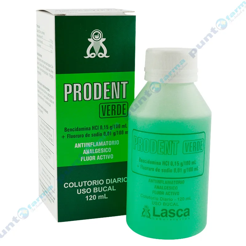 Prodent Verde Colutorio Diario Bencidamina HCI 0,15 g - Frasco de 120 mL