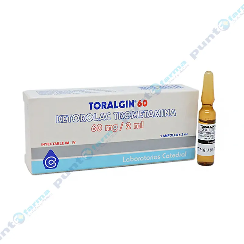 Toralgin 60 Ketorolac Trometamina 60 mg/20 mL Solución Inyectable - Cont. 1 ampolla de 2 mL