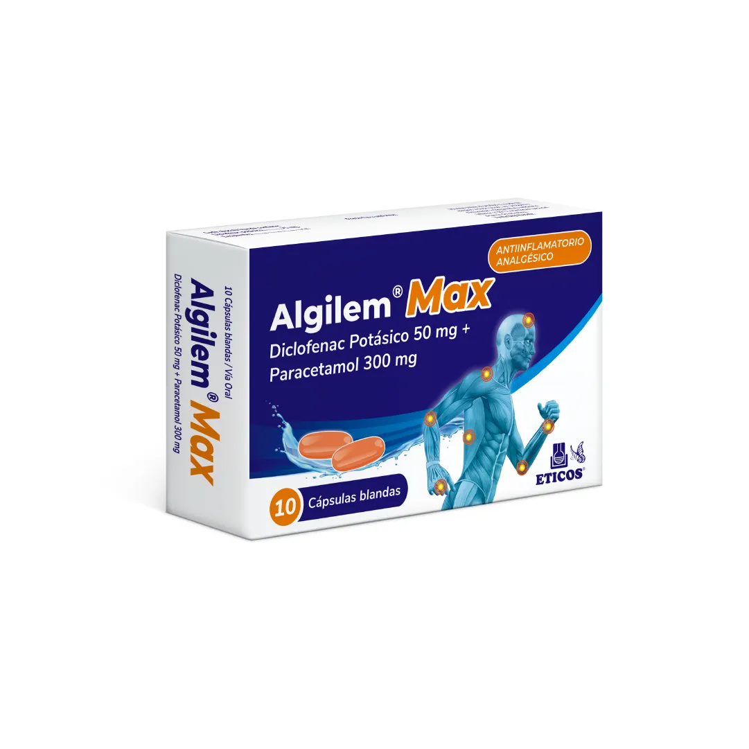 Algilem Max Diclofenac Potasico + Paracetamol - Cont. 10 Capsulas Blandas