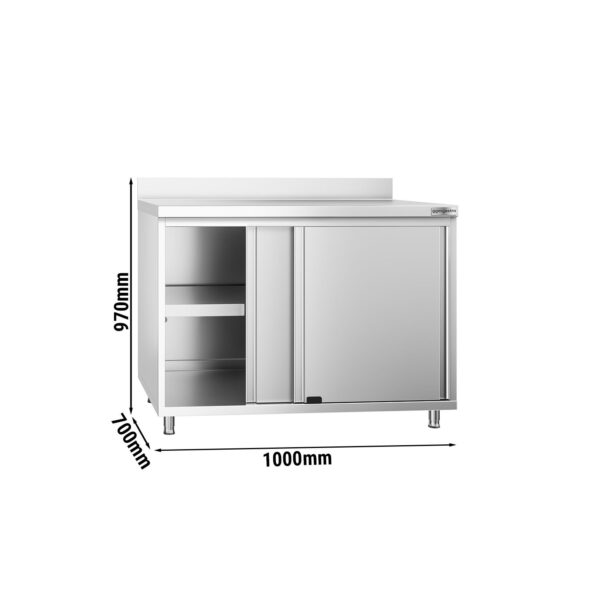 Armario de trabajo de acero Inox. PREMIUM - 1,0 m - con puerta corredera y zócalo