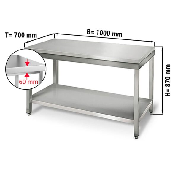 Mesa de trabajo de acero Inox. ECO 1,0 m - con estante inferior