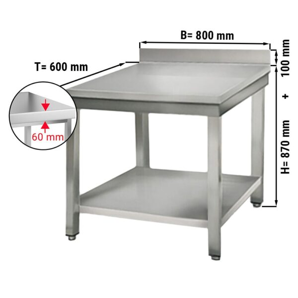 Mesa de trabajo de acero Inox. ECO 0,8 m - con zócalo y estante inferior