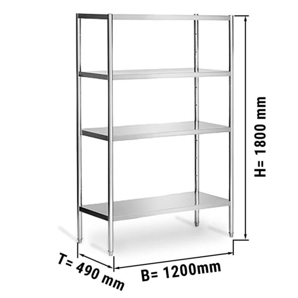 Estantería de acero inoxidable PREMIUM 1,2 x 0,5 m - con 4 baldas (REGULABLES)