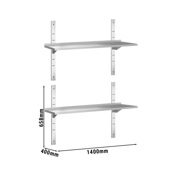 Estantería de pared PREMIUM - 1,4 m - con 2 repisas